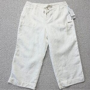 Liz wear Cropped Pants-Drawstring-Linen-White-Resort Wear-Coastal-Beachy-Size 12